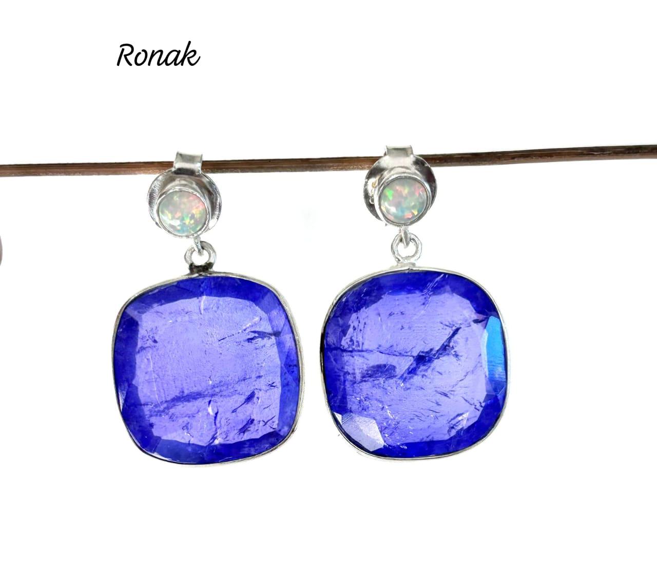 Boucles D'oreilles Argent Sterling Et Tanzanite - Fait Main, Modèle #1392, Dormeuses