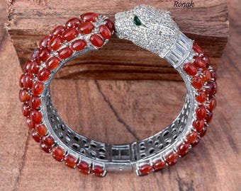 Roter Onyx Armreif: 925 Sterling Silber Tiger Form Armreif