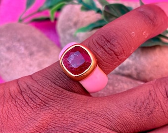 Bague rubis en plaqué or : bijoux empilables de pierres précieuses rouges