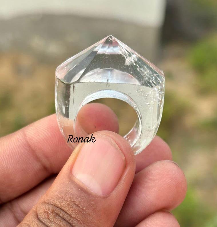 Natural Rock Crystal Quartz / Teardrop Shape Full Faceted Gemstone Made Ring / Single Gemstone Made Rings / Beautiful Christmas Gift.