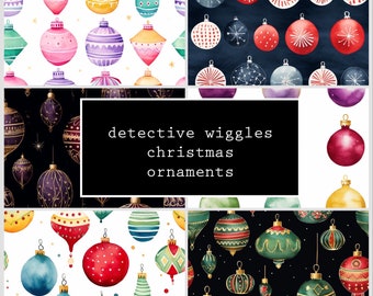 watercolor Christmas ornaments AI digital paper, seamless backgrounds, scrapbook printables, digital download