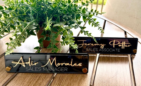 Desk Name Plate, Acrylic Name Plate, custom engraved office sign, personalized desk name plate plaque