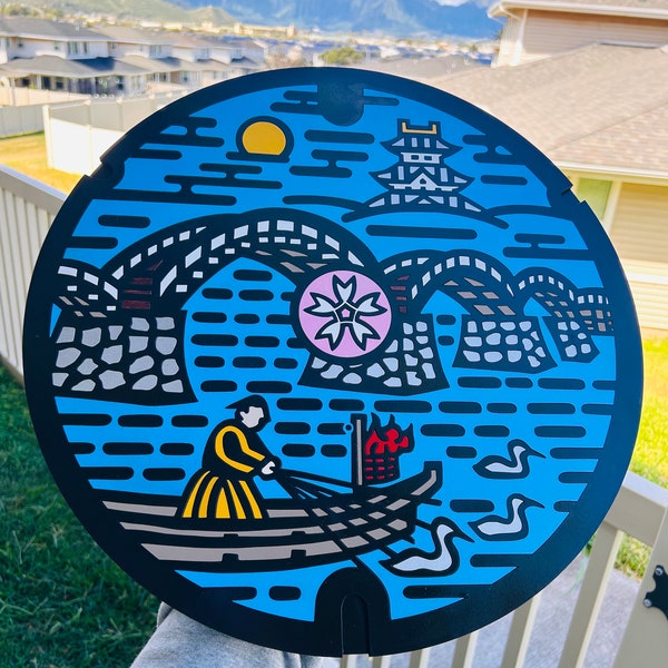 Kintai Bridge Manhole Cover Sign, Iwakuni Japan Memorabilia