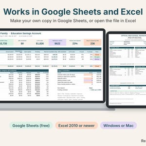 ESA tracker on a laptop and homeschool transcript on a tablet, works in Google Sheets and Excel