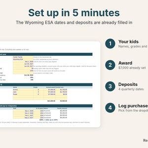 Settings tab already set up with Wyoming ESA 2026-27 dates, awards and deposits