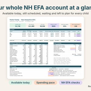 NH EFA dashboard with available today, still scheduled, left to plan and pace for each child