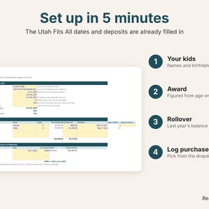 Settings tab already set up with Utah Fits All 2026-27 dates, awards and deposits