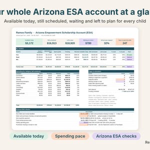 Arizona ESA dashboard with available today, still scheduled, left to plan and pace for each child