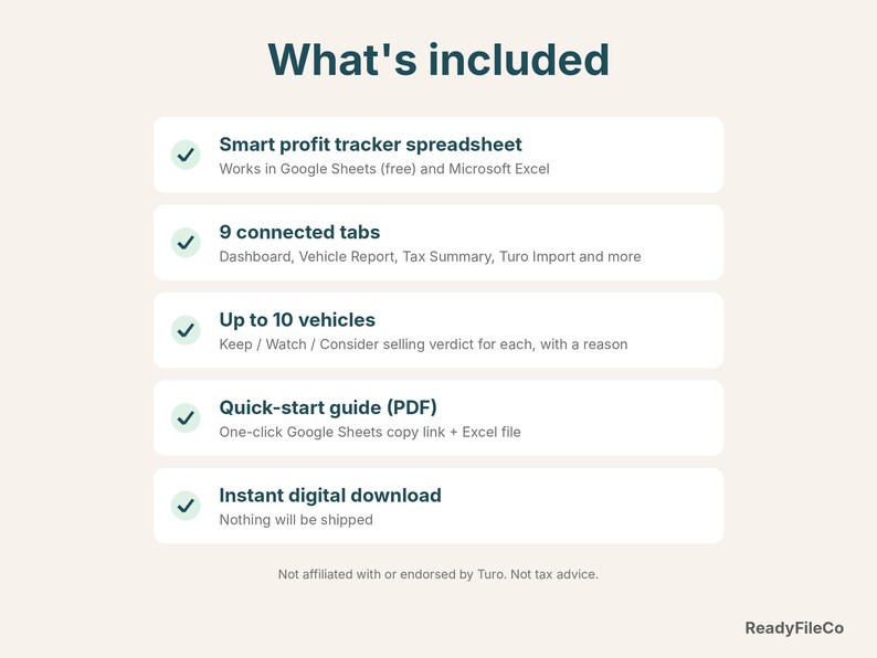 What's included: profit tracker spreadsheet, quick-start guide, instant download