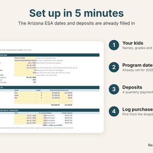 Settings tab already set up with Arizona ESA 2026-27 dates, awards and deposits