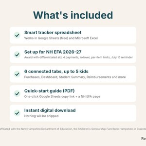 What's included: NH EFA tracker spreadsheet, quick-start guide, instant download