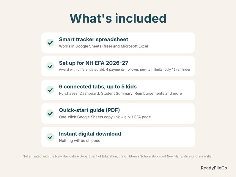 What's included: NH EFA tracker spreadsheet, quick-start guide, instant download