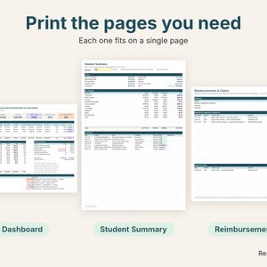 Printable Arizona ESA dashboard, student summary and reimbursements pages