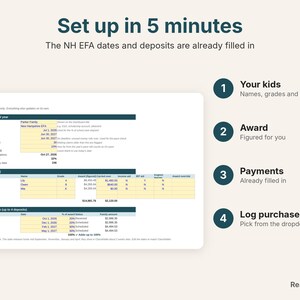 Settings tab already set up with NH EFA 2026-27 dates, awards and deposits