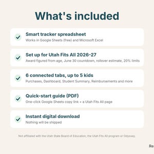 What's included: Utah Fits All tracker spreadsheet, quick-start guide, instant download