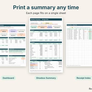 Printable HSA dashboard, shoebox summary and receipt index pages