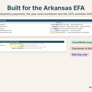 Arkansas EFA checks: next payment, left to plan before June 30, pace and the 25% activities limit