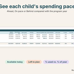 Arizona ESA dashboard close-up showing each child's available funds and spending pace