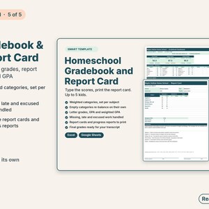 Homeschool gradebook with weighted grades, a dashboard and a printable report card