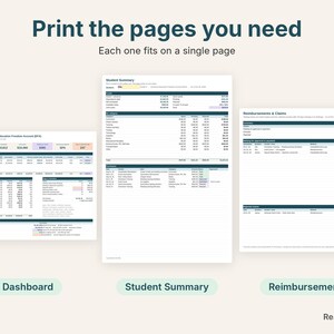 Printable Arkansas EFA dashboard, student summary and reimbursements pages