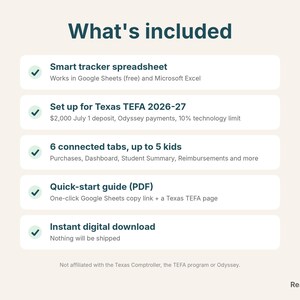 What's included: Texas TEFA tracker spreadsheet, quick-start guide, instant download