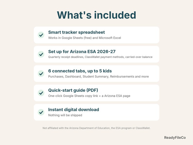 What's included: Arizona ESA tracker spreadsheet, quick-start guide, instant download