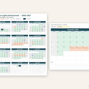 Homeschool Planner 2026-2027 Spreadsheet, Attendance and Hours Tracker, Google Sheets and Excel