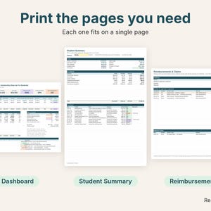 Printable Florida PEP dashboard, student summary and reimbursements pages