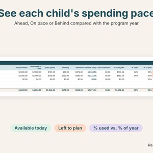 Alabama CHOOSE Act dashboard close-up showing each child's available funds and spending pace
