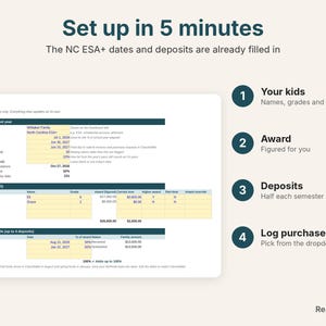 Settings tab already set up with NC ESA+ 2026-27 dates, awards and deposits