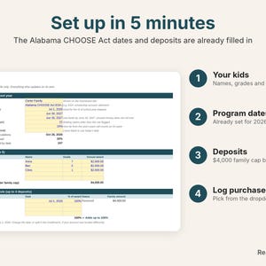 Settings tab already set up with Alabama CHOOSE Act 2026-27 dates, awards and deposits
