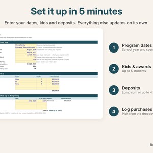 Settings tab with program dates, students, awards and deposit schedule