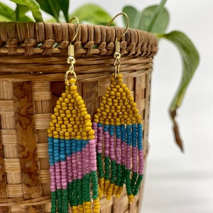 Yellow Pink Blue Green Miyuki Seed Bead Beaded Dangle Earrings