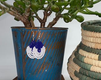 Blue and White Miyuki Beaded Dangle Earrings