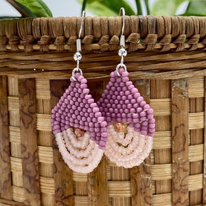 Rose and Pale Pink Miyuki Beaded Dangle Earrings