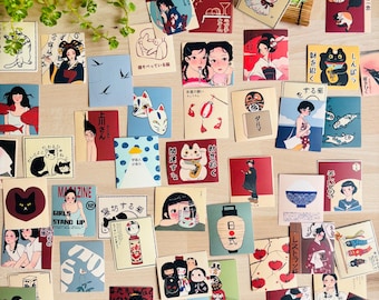 Japanese paper stickers, 50 pieces, kawaii Japanese style for scrapbooking, journals and notebooks; and Japanese stickers in a box, 30 pieces