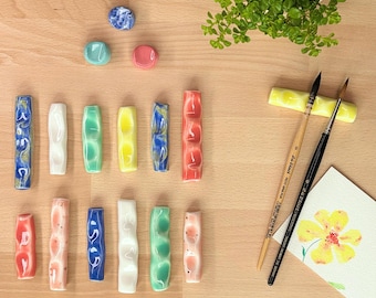 My Rock Way x Gaëlle D. Made in France Ceramic paint brush rest &quot;Licorice&quot; porcelain collection &quot;La Mer&quot; handmade