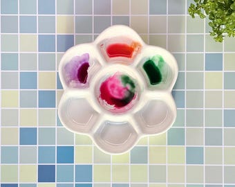 My Rock Way Ceramic Paint Palette PINK SMALL 7 Wells, Artisan Watercolor Palette, Handmade Gift for Artist