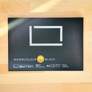 Blocco di carta per acquerello Leyton New A4, 100% cotone, grana Torchon, 300 g, 21 cm x 29,7 cm, 20 fogli, qualità artistica