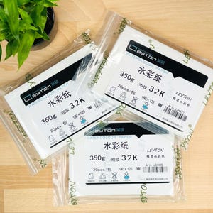 Carta per acquerello Leyton 32K pretagliata 100% cotone, 350 g/m², 3 diverse grane, pressata a freddo, 20 fogli, 18 cm x 12,5 cm, qualità artistica