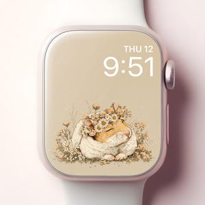 Hamster Apple Watch Wallpaper, Cute Japanese Floral Smartwatch Face, Vintage iWatch Pet Animal Background, Pastel Summer Aesthetic Design