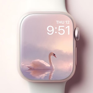 Elegante sfondo per Apple Watch, quadrante minimalista con cigno giapponese per smartwatch, rilassante sfondo del lago per iWatch, design estetico femminile riflettente