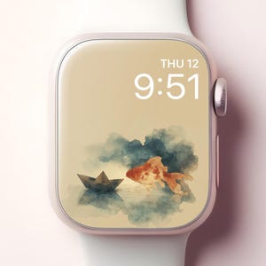 Sfondo per Apple Watch con laghetto di carpe koi, quadrante artistico giapponese con acquerello per smartwatch, sfondo minimalista per iWatch con carpe koi, design estetico zen