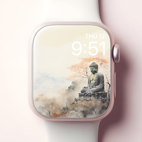 Kamakura Buddha Apple Watch Wallpaper, Japanese Ink Painting Art Smartwatch Face, Simple iWatch Background, Buddhism Screensaver, Aesthetic