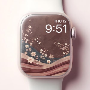 Carta da parati con onde astratte per Apple Watch, quadrante floreale giapponese per smartwatch, sfondo floreale personalizzato per iWatch, aspetto estetico minimalista