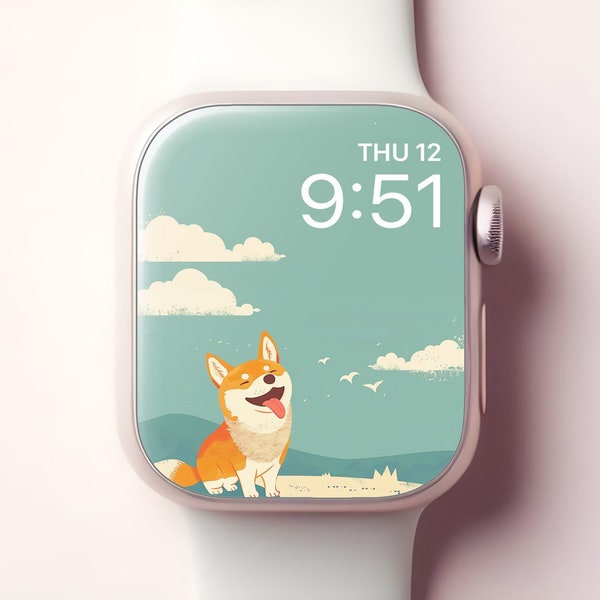 Happy Shiba Inu Apple Watch Wallpaper, Japanese Digital Art Smartwatch Face, Cute Dog iWatch Background, Summer Vibes Beach, Aesthetic Decor