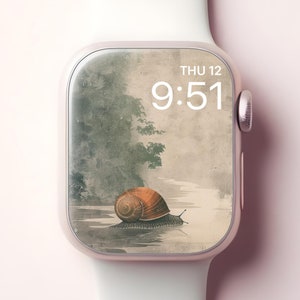 Snail Apple Watch Wallpaper, Vintage Japanese Art Smartwatch Face, Nature iWatch Custom Background, Serene Minimalistic Zen Aesthetic Design