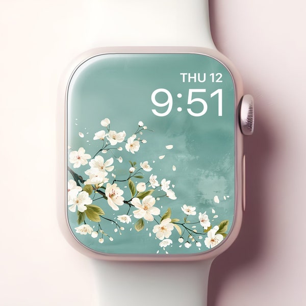 Sakura Blossom Apple Watch Wallpaper, Delicate Japanese Floral Smartwatch Face, Elegant iWatch Cherry Background, Spring Aesthetic Design