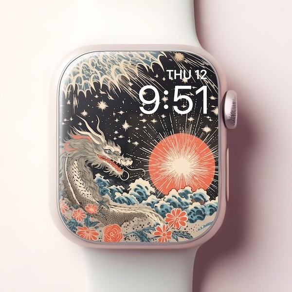 Chinese Dragon Apple Watch Wallpaper, Japanese Smartwatch Face, Year of the Dragon iWatch Background, New Years Eve Oriental Aesthetics