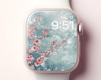 Ice Sakura Apple Watch Wallpaper, Japanese Smartwatch Face, Winter Spring Hanami iWatch Background, Minimalist Feminine Aesthetic Decor